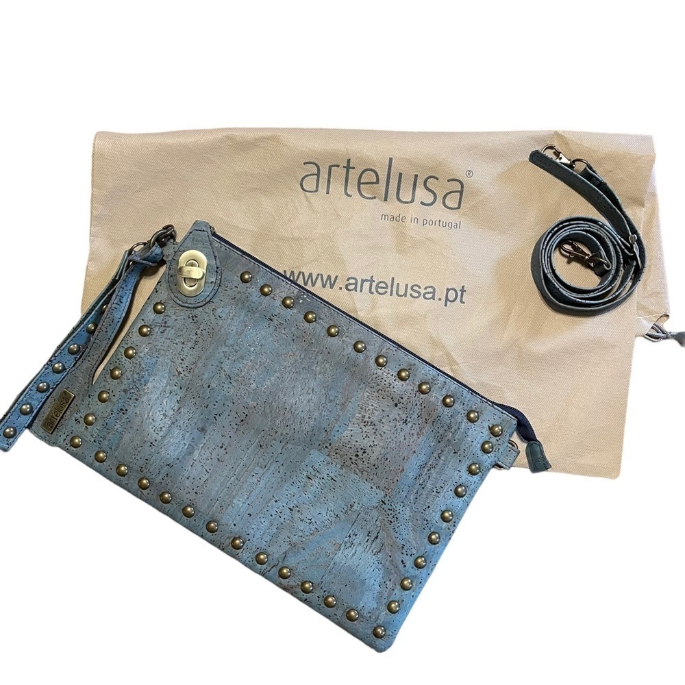 Artelusa of Portugal Studded Blue Cork CrossBody Purse/Clutch Bag-New w/Out Tags